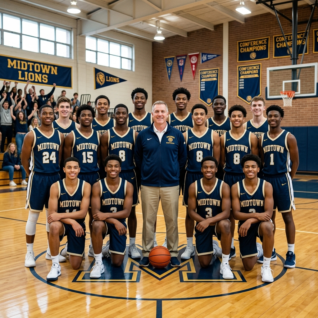 Varsity Basketball Team and Coach